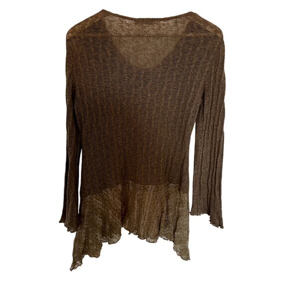 Cottage Core Boho Y2K Zba w/ Floral Appliqué Lace Brown Sweater Size M Women's - Picture 5 of 5